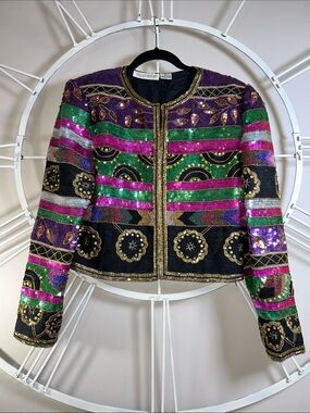 Vintage M.J. Carroll 100% Silk Heavy Beaded and Sequined Trophy Jacket